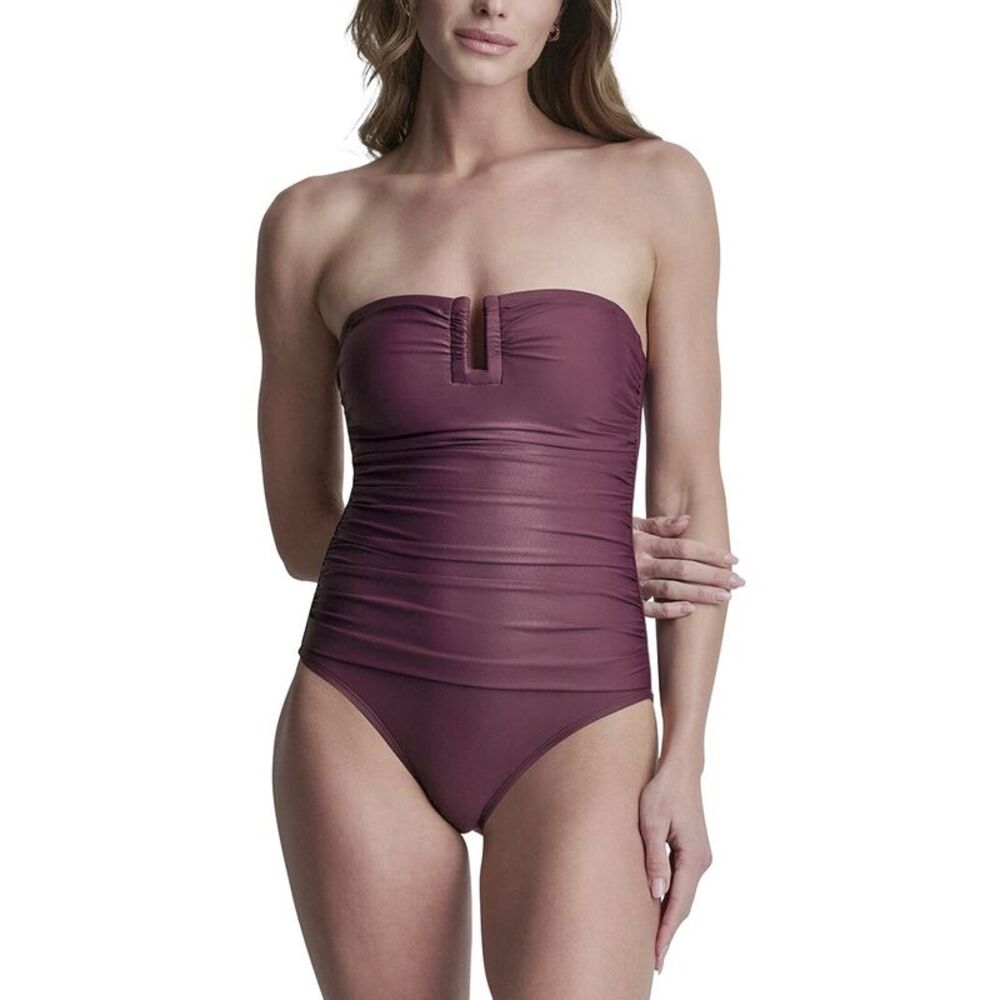 Dkny Womens Shirred Bandeau Swimsuit, Red